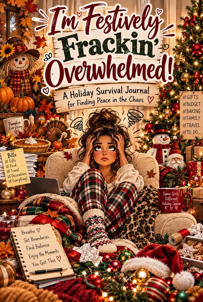 I'm Festively Frackin' Overwhelmed holiday journal front cover